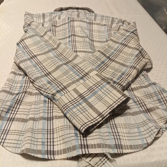 Signature by Larry Levine Women's Small Ruffle Blouse Long Sleeve Striped Blue - Picture 7 of 8